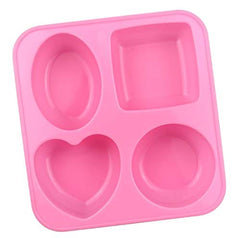 RKPM HOMES 4 Cavity Different Basic Plain Square Heart Oval Round Soap Bar Silicone Mold Candle Making for Homemade (Pack of 1 Mold) Size 17.5 x 16.5 x 3.6 cm