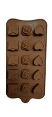 RKPM HOMES Multi-Design Chocolate Mould | Heart, Rose, and Gift Shape Silicone Candy Mold | Baking Tools for Cake Chocolate Candy Ice Jelly | Cake Baking Moulds | Bakeware Molds | Brown – 15 Cavity