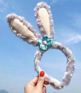 RKPM HOMES Hair Band | Big Bow Furry Rabbit Long Ears Bunny Headband | Handmade Cosplay Cute Headwear | for Washing Face, Beauty Spa Facial | Hair Accessories for Women Girls Adult Kids (Grey)