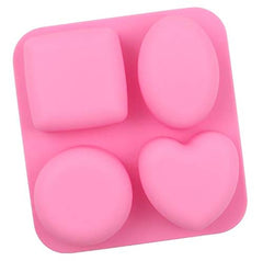 RKPM HOMES 4 Cavity Different Basic Plain Square Heart Oval Round Soap Bar Silicone Mold Candle Making for Homemade (Pack of 1 Mold) Size 17.5 x 16.5 x 3.6 cm