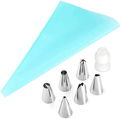 RKPM HOMES 6 Pcs Nozzles Set with Icing Piping Bag and Coupler | Stainless Steel Frosting Icing Piping Nozzles | for Decorating Cupcake Pastries Desserts Tarts Pie | Baking Supplies Tools - Pack of 8