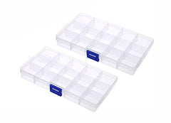RKPM 15 Grid Cells Multipurpose Clear Transparent Plastic Storage Box With Removable Dividers- Combo ( 2 Pcs, Rectangular)