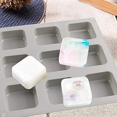 RKPM HOMES Soaps Molds | Silicone Square Shape Mould | Handmade Sharp Edges Soap Making Forms | 3D Moulds for Cake Chocolate Candy Ice Jelly Brownie Dessert | Grey - 9 Cavity
