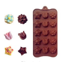 RKPM HOMES Multi-Design Chocolate Mould | Flower, Rose, and Star Silicone Candy Mold | Baking Tools for Cake Chocolate Candy Ice Jelly | Cake Baking Moulds | Bakeware Molds | Brown – 15 Cavity