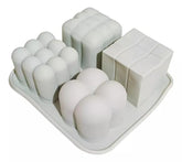 RKPM HOMES Rubik Cube Candle Mold I 3D Fondant Multi Shape Silicone Wax Epoxy Mould I Succulent Molds for DIY Handmade Chocolate Mousse Dessert Soy Wax Beeswax Soap Polymer Resin Art Craft Making (4 Cavity)
