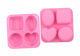 RKPM HOMES 4 Cavity Different Basic Plain Square Heart Oval Round Soap Bar Silicone Mold Candle Making for Homemade (Pack of 1 Mold) Size 17.5 x 16.5 x 3.6 cm