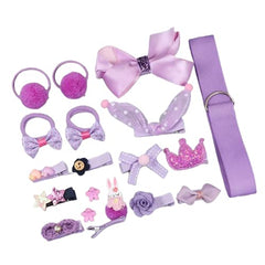 RKPM HOMES Hair Clips Set I Hair Ties Elastic I Hair Rope Barrettes, Cute Hair Bows, Ponytail Holder Hairpins Set I Hair Accessories I for Baby Girls Teens Toddlers – Set of 18 (Purple)