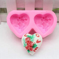 RKPM HOMES Heart- Love Shape Salt Rose Mould | Silicone 3D Fondant Candy Mold | Baking Tools for Cake Chocolate Candy Mousse Dessert Ice Jelly Soap | for Love Once, Valentine Day Special - 2 Cavity