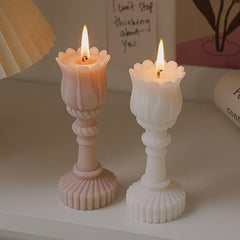 RKPM HOMES Geometric Flower Candle Mold I 3D Fondant Tulip Shape Column Pillar Silicone Epoxy Candlestick Mould I for Handmade Ornament Aromatherapy Resin Art Craft Soap Home Office Decoration (Line)