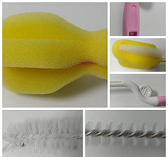 RKPM 4 Pcs Baby Milk Bottle Nipple Straw Brush Sponge Nylon Cleaning Brush Cleaner Bottle Tong Set of 4 (Random Color)