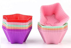 RKPM HOMES Paper Cake Cup Liners | Silicone Baking Cups | Muffin Cupcake Cases | Microwave or Oven Tray Safe | for Handmade Soap, Biscuit, Chocolate, Muffins, Jelly (Star Shape, 12 Pcs)