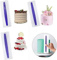 RKPM HOMES Cake Scrapper Cream Comb Icing Smoother Decorating Edge DIY Plastic Sawtooth Cake Tool Icing Polisher for Mousse Butter Sugarcraft Dessert Biscuits Chocolate White/Purple (1 Set of 3 Pcs)