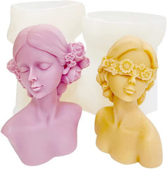 RKPM HOMES Close Eyes and Blind Woman Body Shape Candle Molds I 3D Fondant Silicone Bust of Girl Wax Mould I for Handmade Ornament Aromatherapy Plaster, Soap, Resin Casting, Art Craft Making Tools - 2Pcs