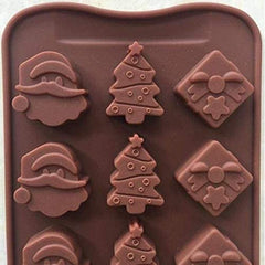RKPM HOMES Christmas Chocolate Mould | Christmas Tree, Santa Claus, & Head Gift Silicone Candy Mold | Baking Tools for Cake Chocolate Candy Ice Jelly | Cake Baking Moulds | Brown – 15 Cavity