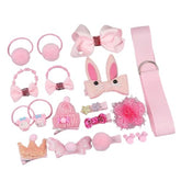 RKPM HOMES Hair Clips Set I Hair Ties Elastic I Hair Rope Barrettes, Cute Hair Bows, Ponytail Holder Hairpins Set I Hair Accessories I for Baby Girls Teens Toddlers – Set of 18 (Korean Pink)