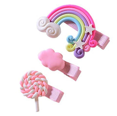 RKPM HOMES 3PCs Baby Girl Cloud Lollipop Rainbow Hair Clips Set For Girls Toddler Kids Princess Hair Pins Clips Barrettes Hair Accessories (Pink)