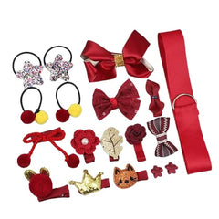 RKPM HOMES Hair Clips Set I Hair Ties Elastic I Hair Rope Barrettes, Cute Hair Bows, Ponytail Holder Hairpins Set I Hair Accessories I for Baby Girls Teens Toddlers – Set of 18 (Wine Red)