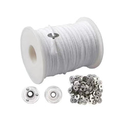 RKPM HOMES Candle Making Combo - 61 Ft Cotton Braided Threads, 2 Pcs Metal Wick Holders, 45-50 Pcs Sustainer Tabs, With 60 Pcs Wick Stickers I for Homemade DIY Candle Decorating Art Crafts Accessories