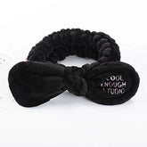 SYGA Girls Rabbit Ear Bowknot Hair Bands for Makeup, Elastic Velvet Face Wash Bath Shower Makeup Cosmetic Beauty Headbands for Washing Spa Yoga Face Care hair Accessories for Girls Women (Black)