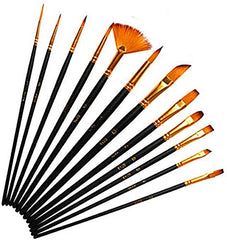 RKPM Set of 12 Nylon Soft Bristles Paint Brushes (Black) Ideal for Acrylics, Watercolor & Oil
