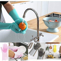 RKPM HOMES Washing Gloves, Reusable Silicone Dishwashing Gloves with Scrubbers for Kitchen, Bathroom Cleaning, Pet Hair Care, Car Washing And More 1 Pair, 2 Gloves, Green