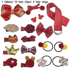 RKPM HOMES Baby Girl Hair Accessories Hair Clips Ties Hairpins Set Of 18 (Wine Red)