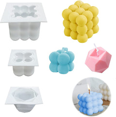 RKPM HOMES Candle Molds | Small and Medium Rubik Cube with Diamond Shape Fondant Silicone Wax Mould | Succulent Molds | Handmade DIY Candles Making | Mould for Mousse Dessert Soap Cake - Set of 3