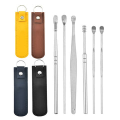 RKPM HOMES 6 Pcs Innovative Spring Earwax Cleansing Tool Set | Portable Ear Wax Removal Set | Stainless Steel Spoon Ear Picks | Cleaning Kit for Home and Travel with PU Leather Case
