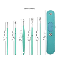 RKPM HOMES Innovative Spring Earwax Cleansing Tool Set | Portable Ear Wax Removal Set | Spoon Ear Picks | 6 Pcs Cleaning Kit for Home and Travel with Leather Storage Bag (Black)