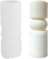 RKPM HOMES Striped Ball Candle Molds I 3D Cylindrical Column Ribbed Pillar Aesthetic Geometric Silicone Wax Mould I for DIY Handmade Ornament Aromatherapy Soap, Resin Art Craft Making (Long)