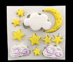 RKPM HOMES Cloud Half Moon Star Shape Cake Mould | Fondant Silicone Mold | 3D Clay DIY Mold Cake Decor Tools | Baking Tools for Chocolate Pinna Jelly Baking Soap | for Cake Decorating - 11 Cavity