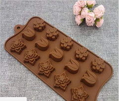 RKPM HOMES Multi-Design Chocolate Mould | Flower, Rose, and Star Silicone Candy Mold | Baking Tools for Cake Chocolate Candy Ice Jelly | Cake Baking Moulds | Bakeware Molds | Brown – 15 Cavity