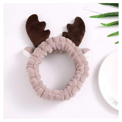 RKPM HOMES Cute Deer Antler Cat Ears Plush Headbands Soft Elastic Hair Loop Hair Bands Facial Makeup Wrap for Women Shower SPA Mask (Coffee)