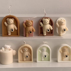 RKPM HOMES Kick Bear Candle Mold I 3D Cute Little Bear Arch Door Frame Gypsum Silicone Mould I for DIY Handmade Ornament Chocolate, Cake Décor, Aromatherapy, Soap, Resin Art Craft Home Decoration