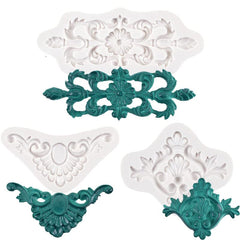 RKPM HOMES Baroque Scroll Shape Cake Mould | Fondant European lace Silicone Mold | Cake Decor Frame | for Cake Decorating, Sugar, Gum Paste, Chocolate, Cookies, Polymer Clay DIY Molds - Set of 3 Pcs