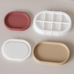 RKPM HOMES Coaster Mould I Oval Shape with Round Beads Style Silicone Epoxy Resin Casting Tray I Dish Mold for DIY Homemade Art Crafts Jewelry Storage Box Ring Trinket Container Cup Mat Home Décor (Small)