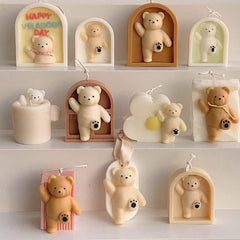 RKPM HOMES Kick Bear Candle Mold I 3D Cute Little Bear Arch Door Frame Gypsum Silicone Mould I for DIY Handmade Ornament Chocolate, Cake Décor, Aromatherapy, Soap, Resin Art Craft Home Decoration