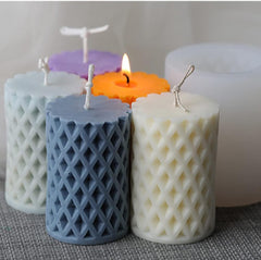 RKPM HOMES Grid Pattern Candle Mold I 3D Fondant Cylinder Pillar Silicone Epoxy Mould I for DIY Handmade Ornament Chocolate, Cake Décor, Aromatherapy, Soap, Resin Art Craft Making, Home Decoration