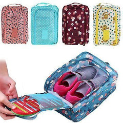 RKPM Multi Functional Zipper Waterproof Shoes Bag Nylon Material, Shoes Pouch with Handle, Shoes Storage Organizer Bag with 2 Pockets Ideal for Travel, Workout, Dancing, Gym(Navy Blue with Flower)