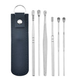 RKPM HOMES 6 Pcs Innovative Spring Earwax Cleansing Tool Set | Portable Ear Wax Removal Set | Stainless Steel Spoon Ear Picks | Cleaning Kit for Home and Travel with PU Leather Case (Blue)