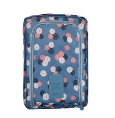 RKPM Multi Functional Zipper Waterproof Shoes Bag Nylon Material, Shoes Pouch with Handle, Shoes Storage Organizer Bag with 2 Pockets Ideal for Travel, Workout, Dancing, Gym(Navy Blue with Flower)