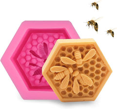 RKPM HOMES Bee Honeycomb Shape Soap Mold I 3D Fondant Silicone Beeswax Candle Mould I Handmade Sharp Soap Making Forms I Mould for Lotion Bar Cake Chocolate Candy Ice DIY Resin Art Craft (Hexagon)