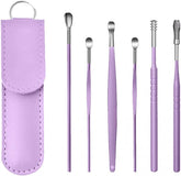 RKPM HOMES Innovative Spring Earwax Cleansing Tool Set | Portable Ear Wax Removal Set | Spoon Ear Picks | 6 Pcs Cleaning Kit for Home and Travel with Leather Storage Bag (Purple)