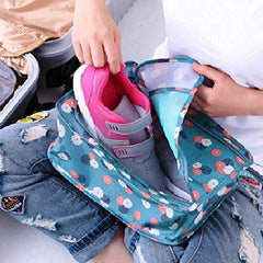 RKPM Multi Functional Zipper Waterproof Shoes Bag Nylon Material, Shoes Pouch with Handle, Shoes Storage Organizer Bag with 2 Pockets Ideal for Travel, Workout, Dancing, Gym(Navy Blue with Flower)