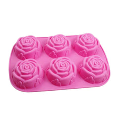 RKPM HOMES 6 Cavity Silicone Rose Shape Muffin Cupcake Baking Tray