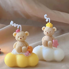 RKPM HOMES Fluffy Sitting Teddy Bear Candle Mold I 3D Cute Cub Bears Silicone Scented Epoxy Mould I for DIY Handmade Chocolate Cake Décor Aromatherapy Soap Resin Art Craft Making Home Party Decoration
