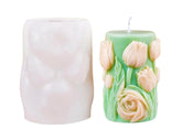 RKPM HOMES Flower Cylinder Candle Mold I 3D Round Pillar Flowers Column Silicone Epoxy Mould I for DIY Handmade Beeswax/Soy Wax Candles Plaster Resin Clay Desktop Home Decor Art Craft Projects (Tulip)