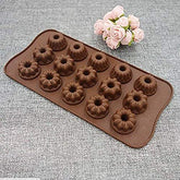 RKPM HOMES Donut Flower Shape Chocolate Mould | Silicone Candy Mold | Baking Tools For Cake Chocolate Candy Ice Jelly | Cake Baking Moulds | Bakeware Molds | Brown 15 Cavity,10X10X10 Cm