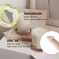 RKPM HOMES Candle Wick Stickers with Handle I Adhere Steady in Hot Wax Double-Sided Sticky Glue Dots with The Little ‘‘Tail’’ I Heat Resistance I for Candle Making