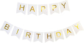 RKPM HOMES Stamping Happy Birthday Letter Pull Flag Banner Children Adult Birthday Party Decoration Layout Birthday Fish Tail Flag Party Decoration Material (White Gold)